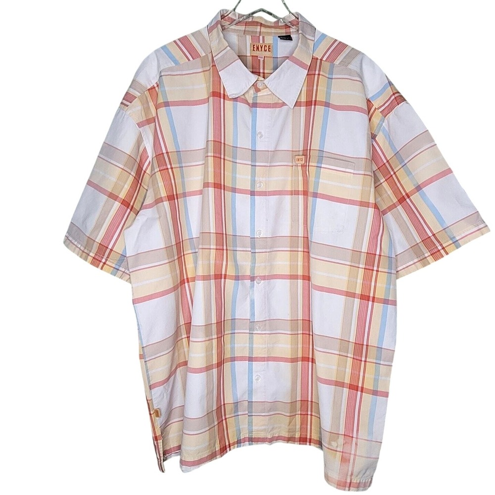 Enyce Short Sleeve Plaid Shirt Button Up Pockets Cotton‎ Y2K Streetwear  3XL